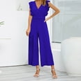 thumbnail image 2 of Lisingtool Womens Overalls Women's Jumpsuit Slim Temperament Jumpsuit High Waist Sleeveless Leaf V Neck Pleated Wide Leg Culottes Jumpsuits for Women Dressy C, 2 of 3