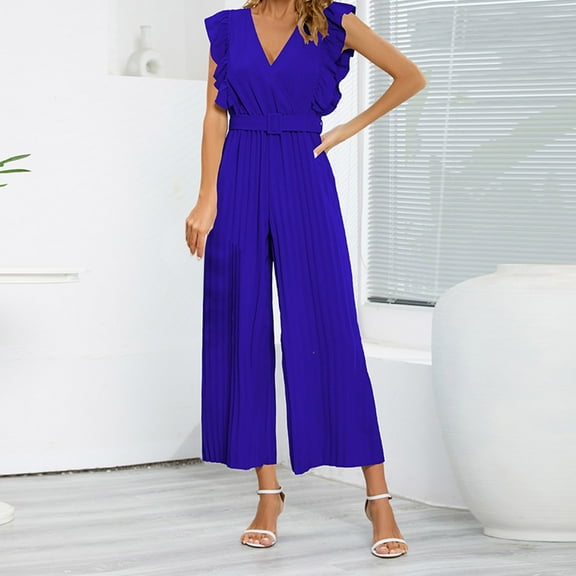 Aayomet Bodycon Jumpsuit For Women Women'S Jumpsuit Slim Temperament Jumpsuit High Waist Sleeveless Leaf V Neck Pleated,C XXL