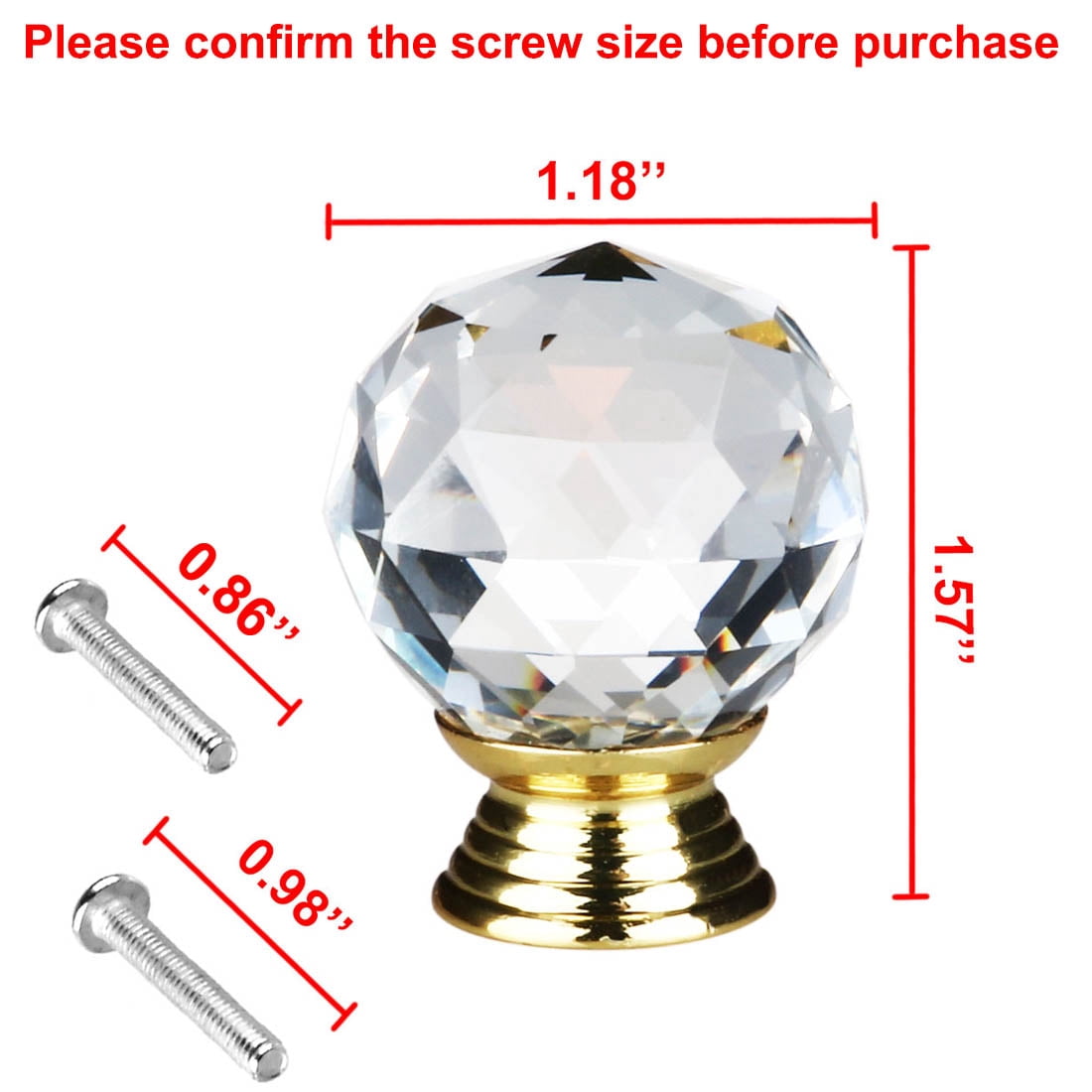 Unique Bargains 1.18" Crystal Glass Cabinet Knob Polished Chrome Black 10