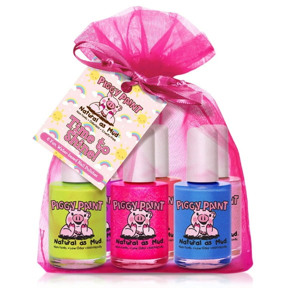 Piggy Paint Time to Shine Gift Set, 6 full-size Non-toxic Nail Polishes for Kids