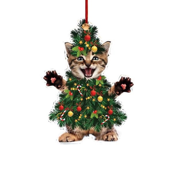 Divertida Decoración Navideña Colgante Decorativo De Gato Acrílico Divertido Colgante De Árbol De Navidad Colgante De Coche Adornos 2025 (Plano 2D)