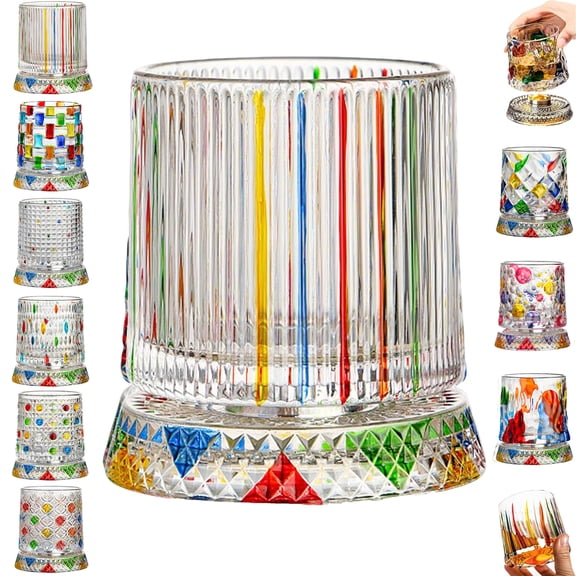 Spinning Whiskey Glass - Hand - Painted, Crystal Style for Home Bar