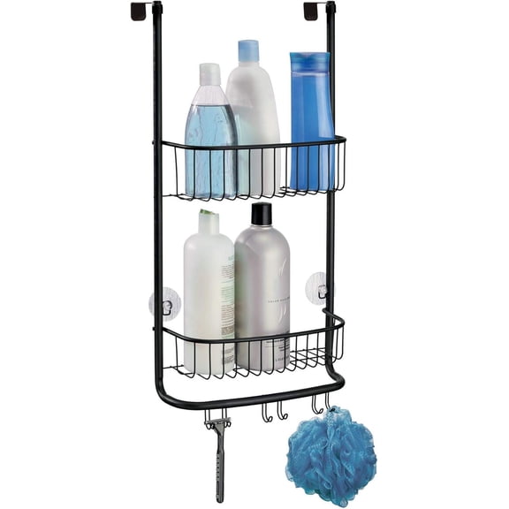 iDesign Over-the-Door Hanging Shower Caddy Organizer, The Forma Collection – 12” x 6.5” x 24”, Matte Black