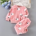 thumbnail image 2 of Curuila Toddler Girls Pajamas Set Long Sleeve Cartoon Print Crew Neck Pjs Tops With Pants Autumn Winter Casual Loungewear Light Pink Size 12-18 Months, 2 of 3