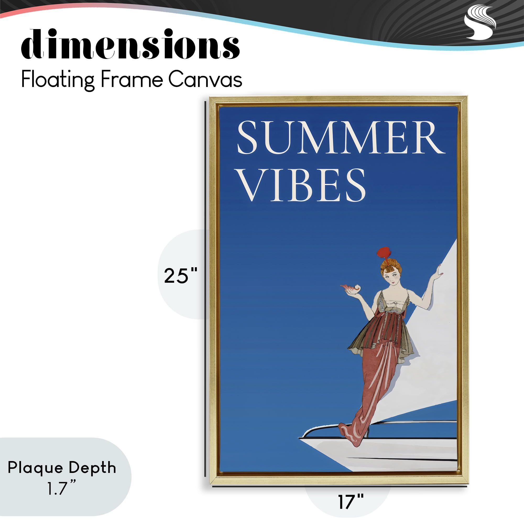 Stupell Industries Summer Vibes Vintage Yacht Gold Framed Floater Canvas Wall Art, design by Creative Studio