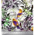 thumbnail image 1 of Soimoi Purple Silk Fabric Leaves,Floral & American Robin Bird Printed Craft Fabric by The Yard 42 Inch Wide, 1 of 3