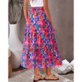 thumbnail image 3 of Women’s High Waist Maxi Skirt with Leaf Print Elastic Waistband Tiered Flowy A Line Long Skirt for Casual Wear Wine L, 3 of 6