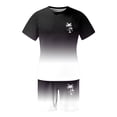 thumbnail image 4 of KKBOTIVE Men's 2pc Outfit Set Button Down Crewneck Short Sleeve T Shirt Tops + Elastic Shorts Summer 2 Piece Suits Mens, Black Size: XXXL, 4 of 4