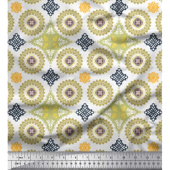 Soimoi Japan Crepe Satin Fabric Floral Mandala Fabric Prints by Yard 42 Inch Wide