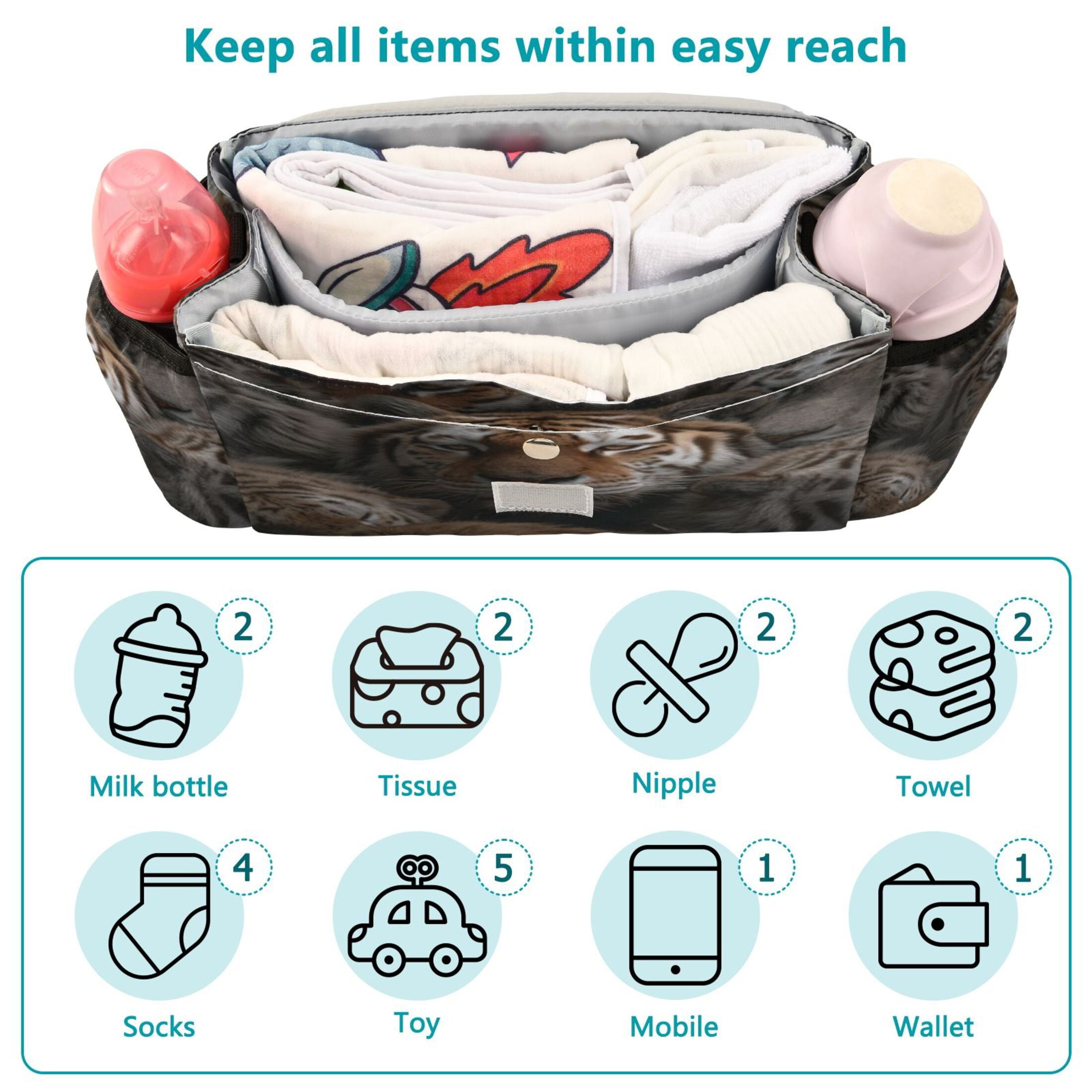 DIXRUYEE Stroller Organizer Tiger Cluster Printed
