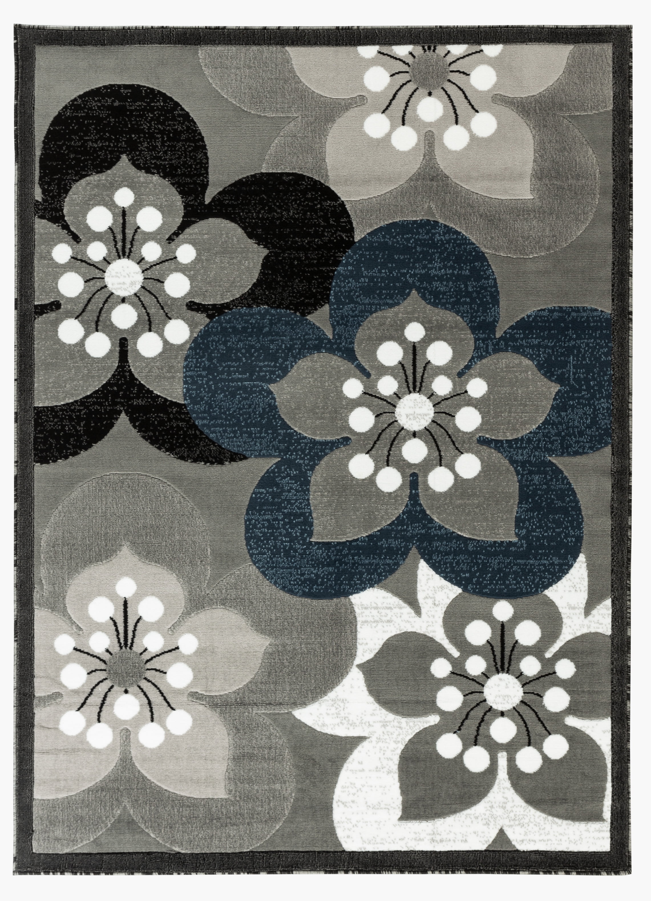 Gray White Navy Blue Fl Modern, Navy Blue And White Area Rugs