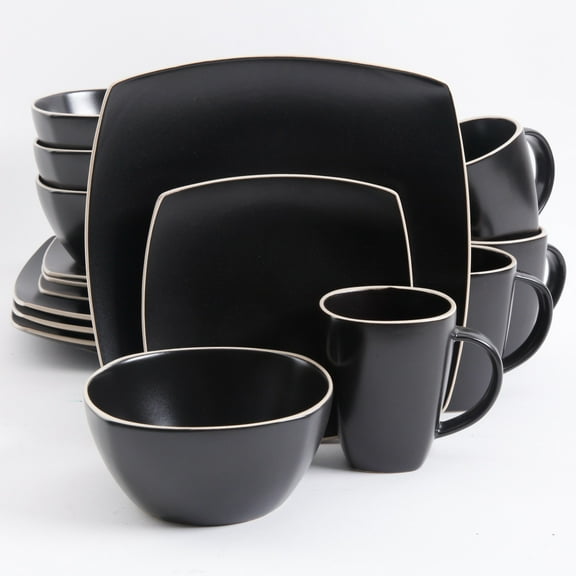 Gibson Home Soho Lounge Square 16 Pc. Dinnerware Set, Matte Black
