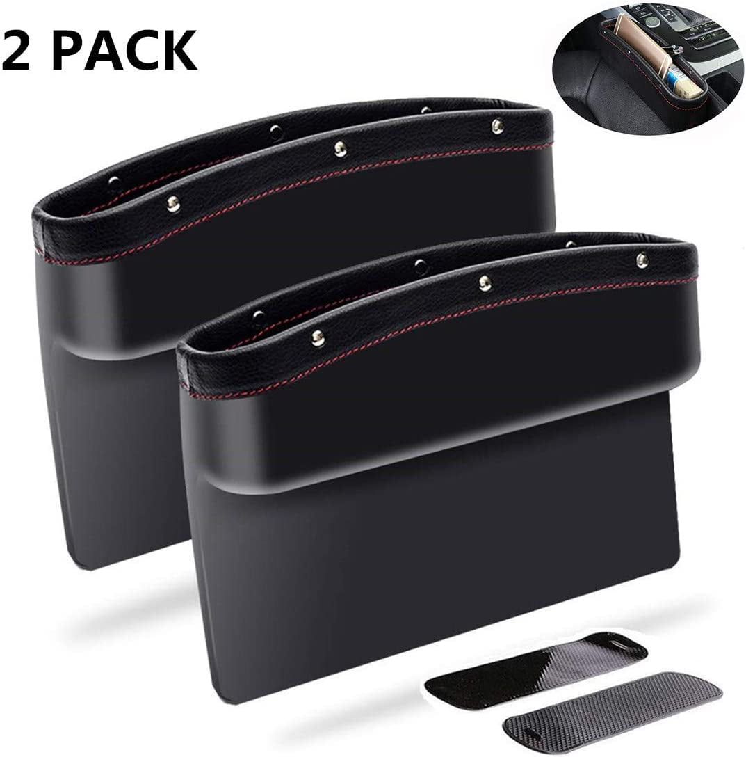 Catch Caddy for Cellphone/Wallet/Coin/Key Console Side Organizer 2 Pack Black Car Seat Pockets PU Leather Seat Gap Filler 
