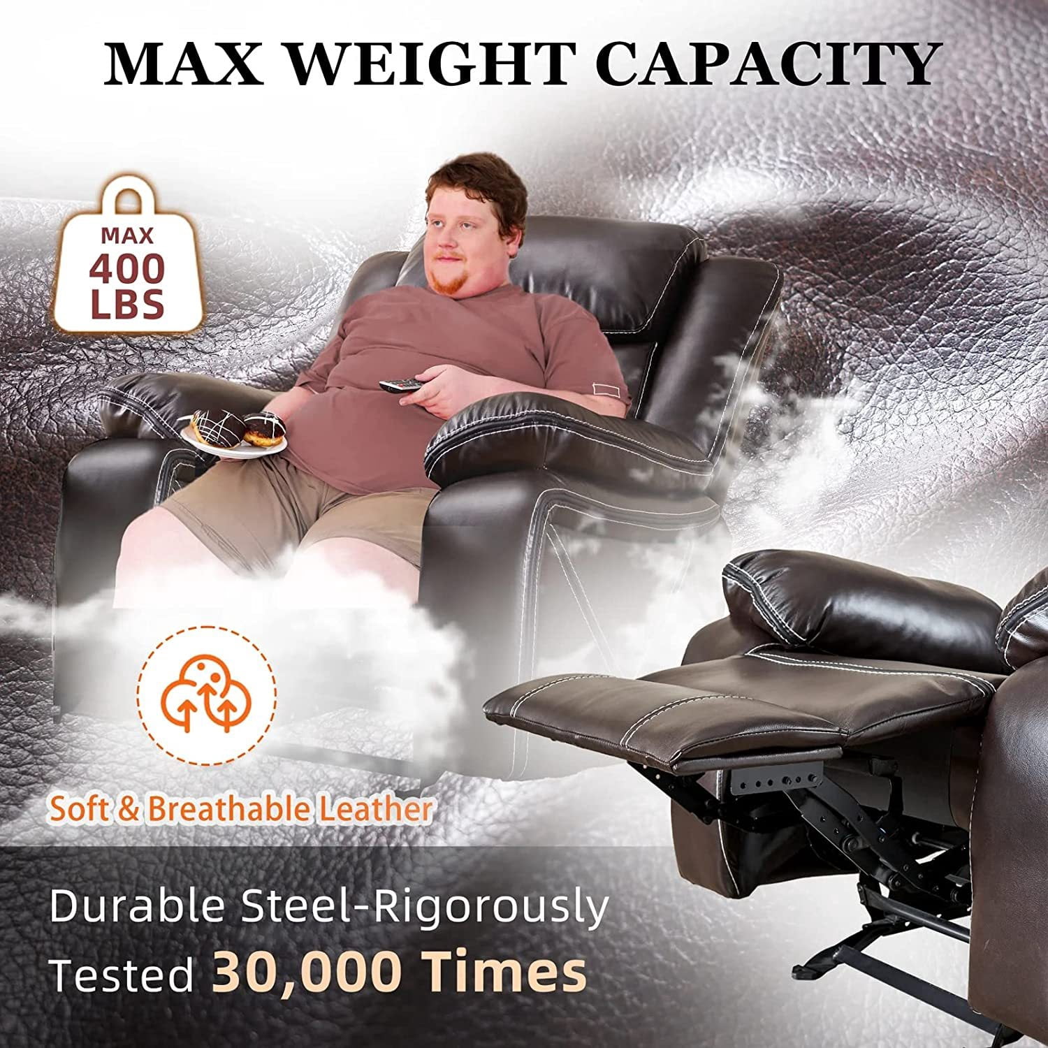 Dazone Recliner Chair with Breathable Bonded Leather, Classic Single Sofa Home Theater Seating Manual Rocker Recliner, Reclining Rocking Function for Living Room Bedroom Guest Room Study Room Brown