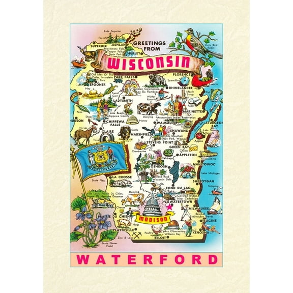 Vintage Lined Notebook Greetings from Wisconsin, Waterford, (Paperback)