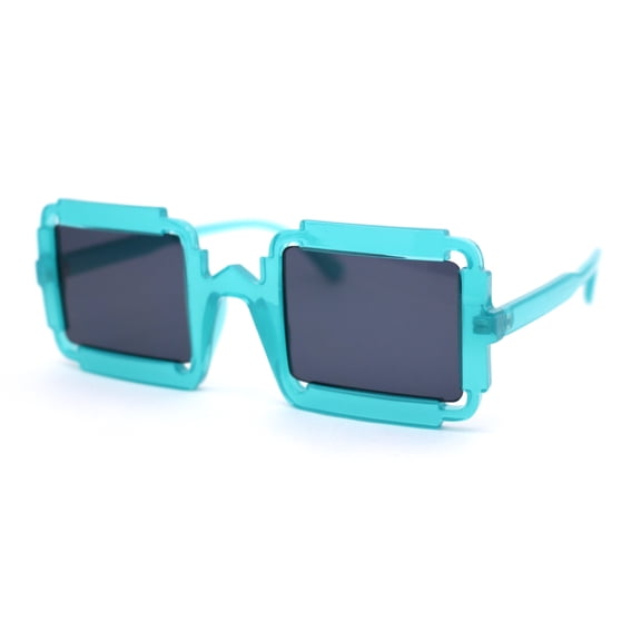 Runway Razor Blade Shape Plastic Narrow Rectangle Sunglasses Teal Black