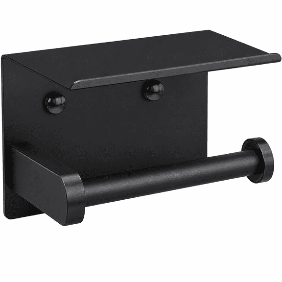 Toilet Paper Holder Stainless Steel Phone Shelf Self Adhesive Wall Mount Rustproof Bathroom Black