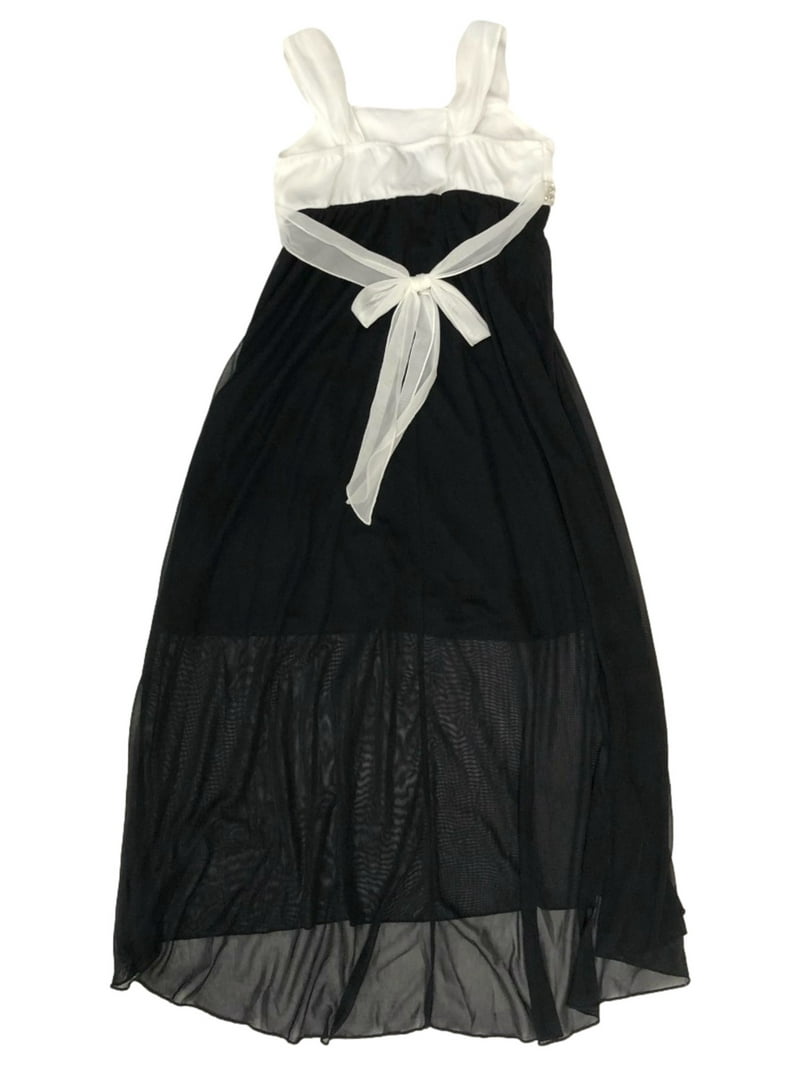 Girls Long Black & White Pearl Dress Semi-Formal Party Gown Size 10