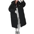 thumbnail image 2 of Women's Plus Size Knee Length Puffer Coat, Thickened Hooded Winter Parka, Oversized Down Alternative Coat, Warm Winter Jacket with Large Pockets Black L, 2 of 9