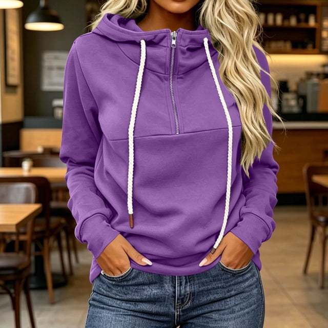 Neewe Women’s 2026 Fall Long Sleeve Hoodie Drawstring Pullover Sweatshirt Solid Color Casual Tops Blouse