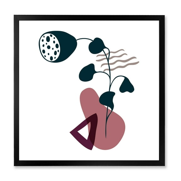 Designart 'Abstract Flowers Plants With Elementary Shapes V' Modern Framed Art Print