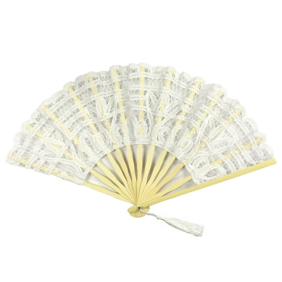 Wrapables® Floral Lace Handheld Folding Fan with Tassel, White