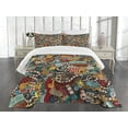 thumbnail image 3 of Ambesonne Hipster Quilted Bedspread Set 3 Pcs, Cinema Items Popcorn, Queen Size, Multicolor, 3 of 5