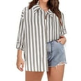 thumbnail image 2 of BLVB Women's Cotton Linen Button down Shirts Striped Lapel Long Sleeve Tops Casual Loose Lightweight Fall Blouse Tees, 2 of 8