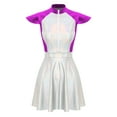 thumbnail image 3 of Choomomo Women's Shiny Outer Space Astronaut Alien Robot Cosplay Costume Flared A-line Mini Dress Purple S, 3 of 6