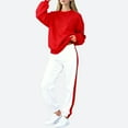 thumbnail image 2 of LEKWK Girls 2-Piece Activewear Set Crew Neck Long Sleeve Sweatshirt and Contrast Side Stripe Joggers Tracksuit for Big Kid Casual Sports School Outfit, 2 of 5