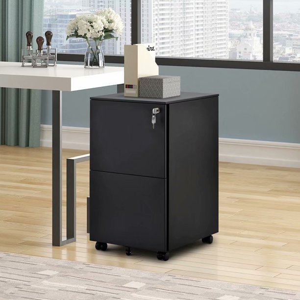 Mobile File Cabinet With Lock Metal Filing Cabinet For Legal Letter Size Fully Assembled Except Wheels 2 Drawers Black Walmart Com Walmart Com