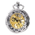 thumbnail image 2 of Pocket Watch - Hollow Skeleton Dial Visible Gears Mechanical Movement Open Face, Silver, 2 of 2