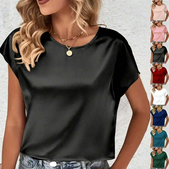 Inverlee Womens T Shirts Crewneck Trendy Short Sleeve Tops Loose Fit Solid Color Shirts Comfy Vacation Tunic Blouse Tee