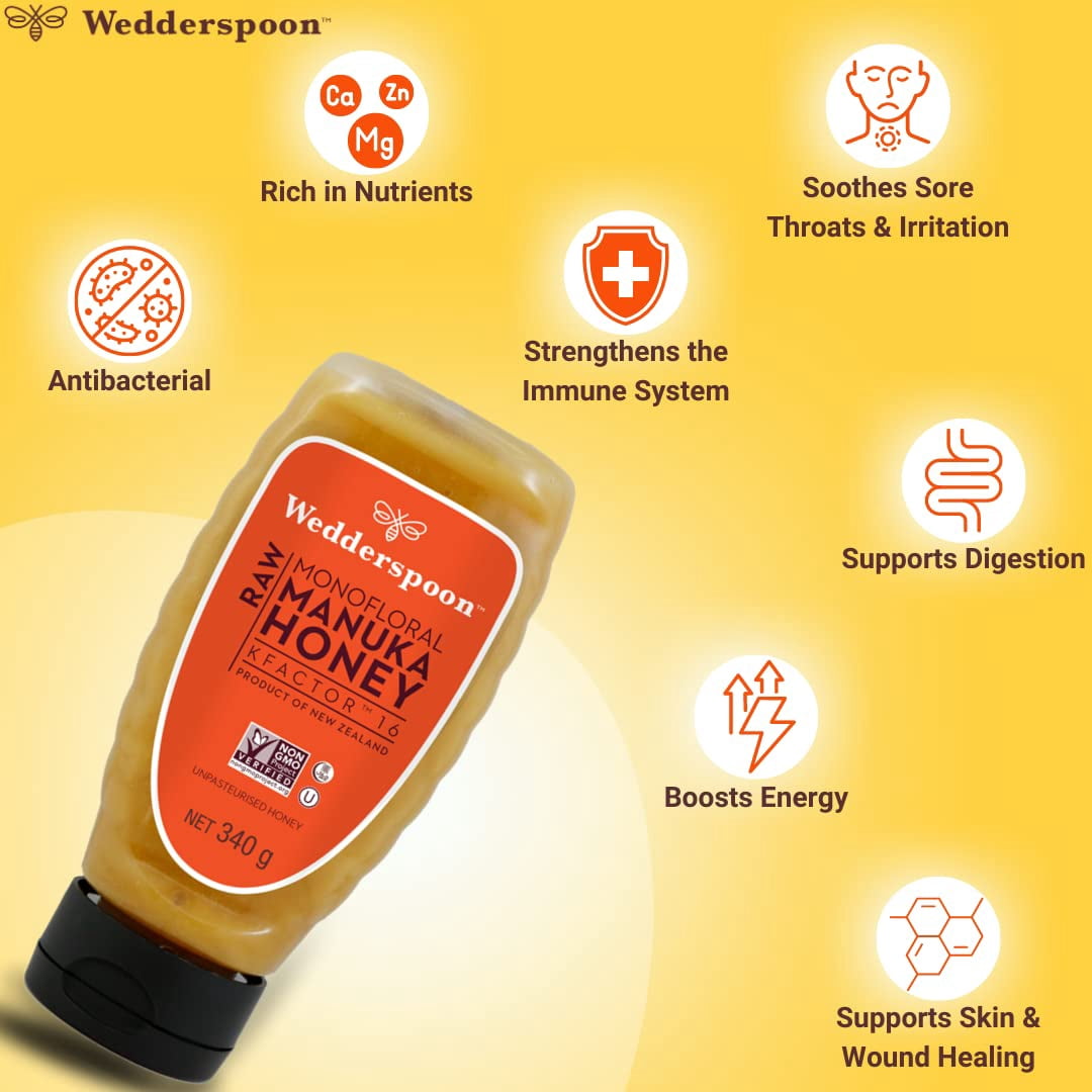 (6 pack) (6 Pack) Wedderspoon Manuka Honey Raw Squeeze Bottle, 12 Oz