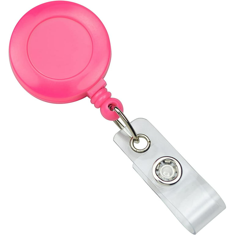 5 Pack - Hot Pink Badge Reels - Retractable ID Holders with Zip