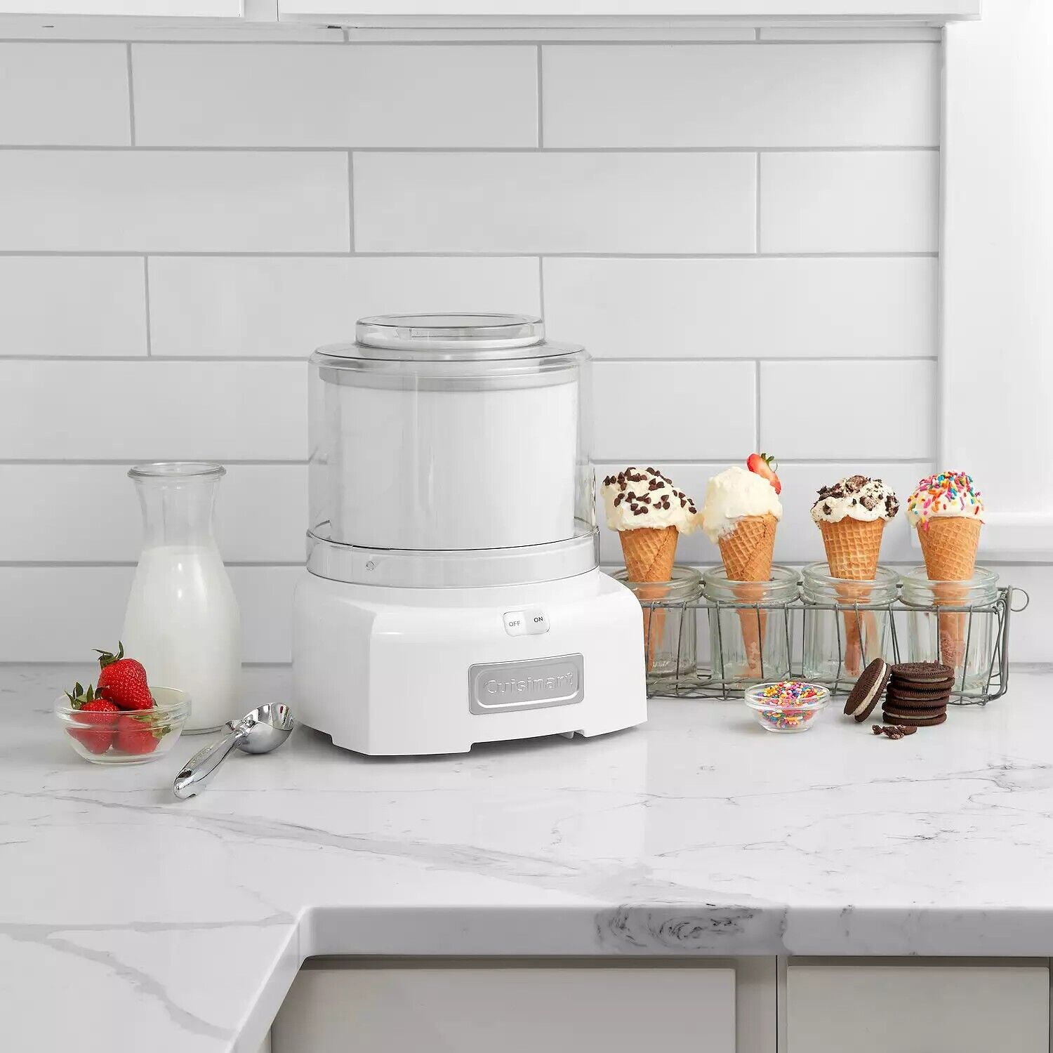 Ice Cream Maker Machine, 1.5 Quart Sorbet, Frozen Yogurt Maker, White
