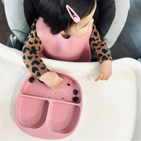 Baby Feeding Set 2| Suction Plate & Silicone Bib minty fresh