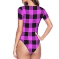thumbnail image 3 of Uemuo Purple Black Buffalo Plaid Pattern Women's One Piece Short Sleeve Swimsuit Rash Guard Surfing Modest Quick-drying Swimsuit Beach Essentials-Large, 3 of 9