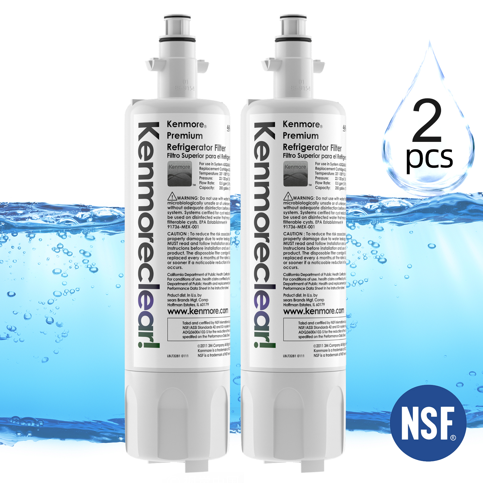 2 Packs Kenmore Elite 9690 Refrigerator Water Filter Replacement