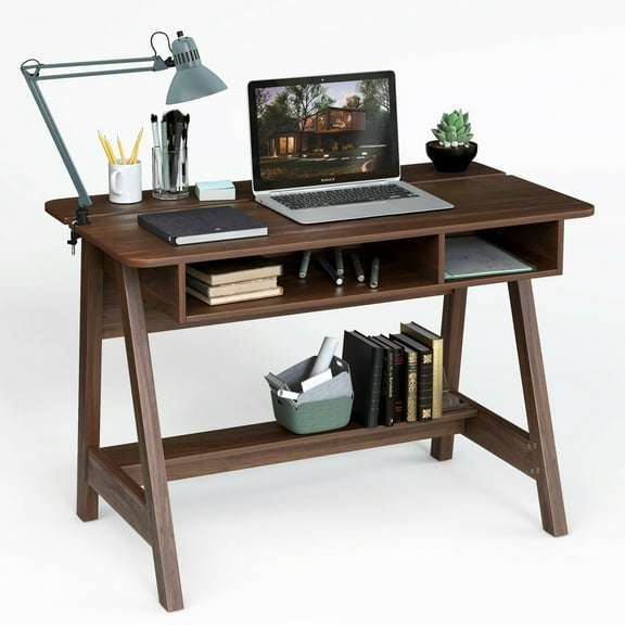 Gymax Computer Desk Home Office Writing Workstation w/ Flip Top Compartment