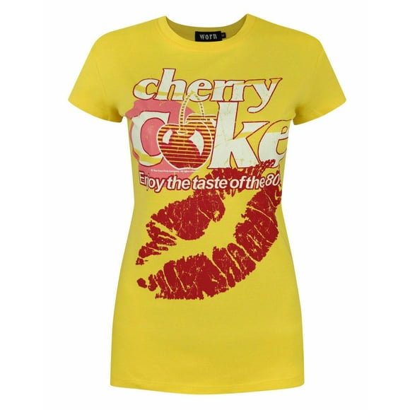Coca Cola T-Shirt à Manches Courtes Jaune pour Femmes