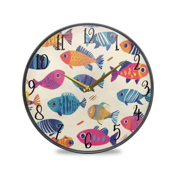 Acrylic Circular Clock 9.5x9.5 Inch Circular Clock Decorative Clock Creative Clock Dual-Purpose Clock Wall Clock Clock Decorate Your Space Colorful Fish Cartoon