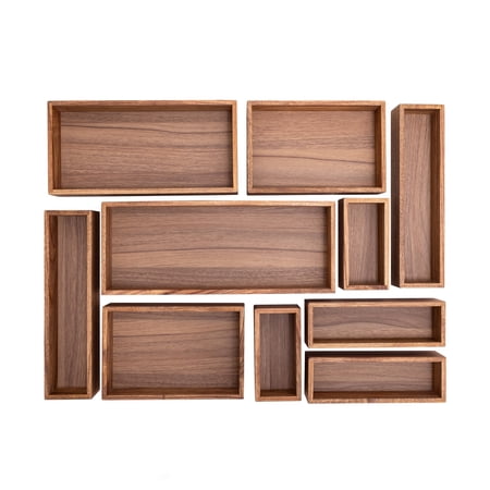 Seville Classics Acaicia Wood Premium Organizer Storage Bins for Kitchen Silverware, Pantry, Closet, Office Desk, Pens, Utensils, Makeup, K Cup, Acacia Wood, Bin Set (10 Piece)