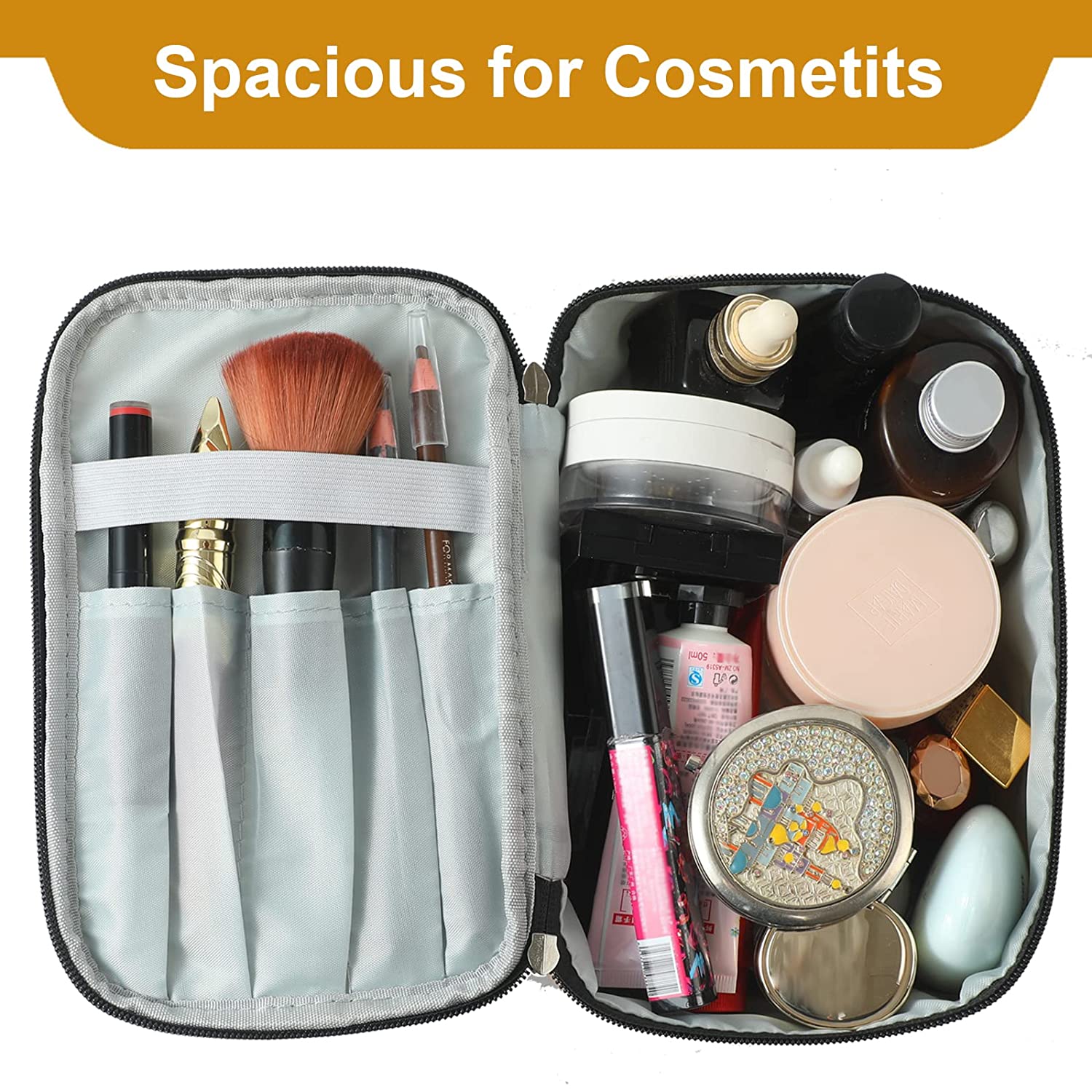Mengji Life Travel Makeup Brush Holder, Makeup Brush Bag Case Container,  Cosmetic Pouch, Toiletry Organizer, Silicone Small Makeup Bag for Purse