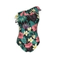 thumbnail image 4 of Yiaed Green Tropical Leaves Print Women One Piece Swimsuits Tummy Control One Shoulder Bathing Suits Pattern Ruffle Swimwear-Small, 4 of 8