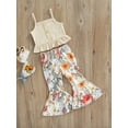thumbnail image 3 of Qmyliery Toddler Baby Girl Summer Clothes Set, Solid Knit Ribbed Ruffle Tank Tops + Floral Print Flared Trousers, 3 of 7