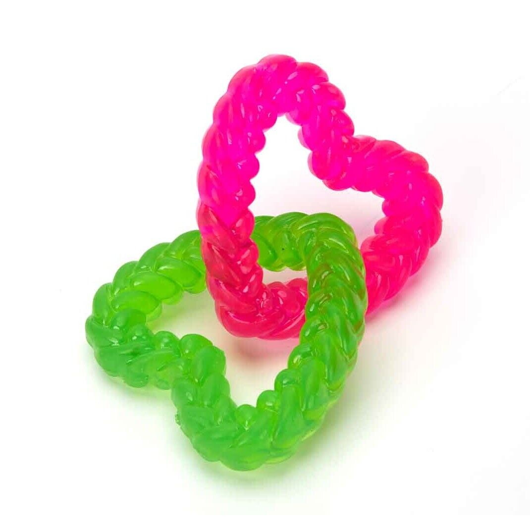 Fun Pink and Green Chain Link Puppy and Small Dog Toy Circle or Heart Play Fetch (4 Ring Toys)