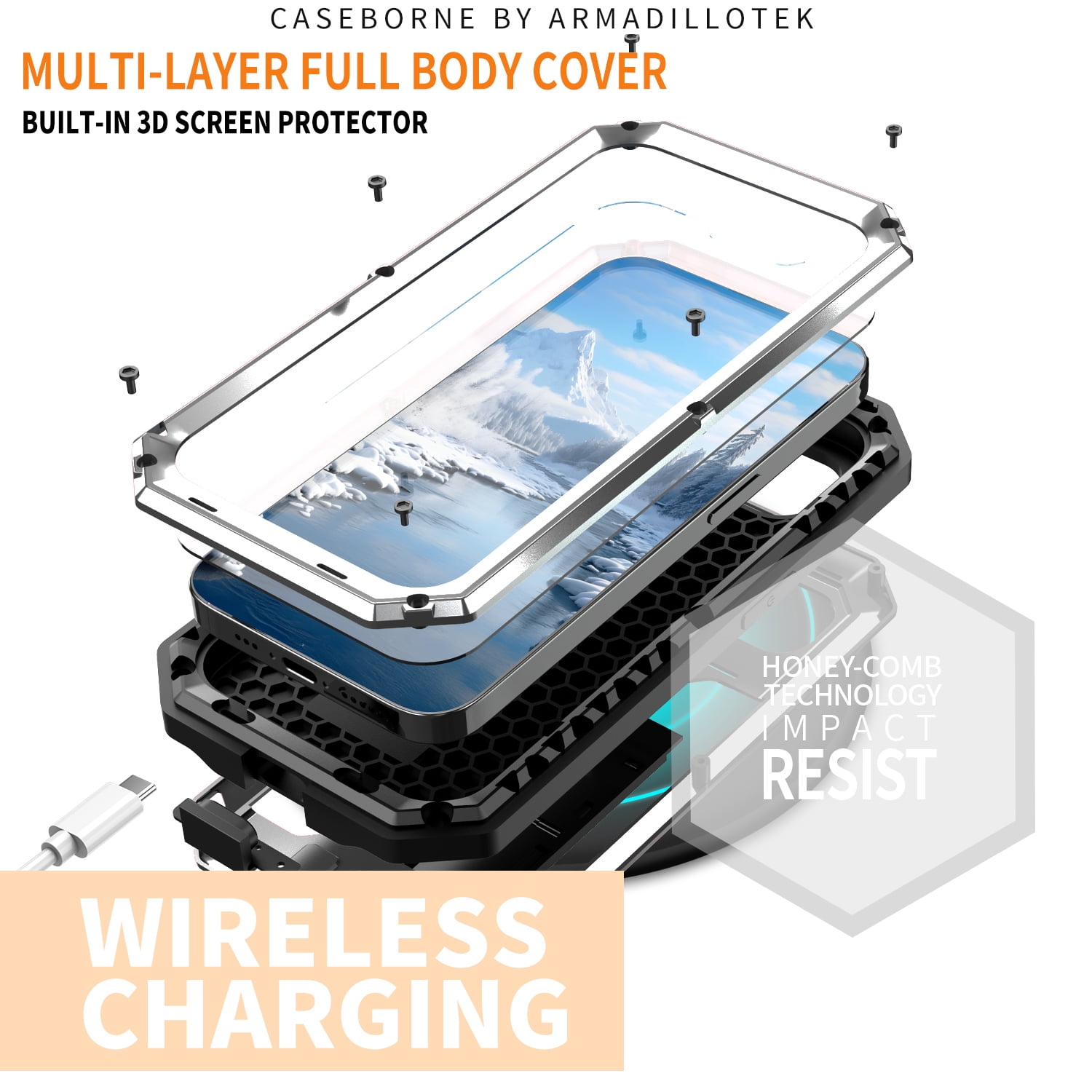 Dteck for iPhone 16E Case with Camera Cover Sliding, Heavy Duty Protection Rugged Screw Full Body Military Grade Metal Rubber with Stand Hard Built in Screen Protector for iPhone 16e 2025,Silver