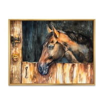 Designart 'Close Up Of The Head of A Horse In Stable' Farmhouse Framed Canvas Wall Art Print