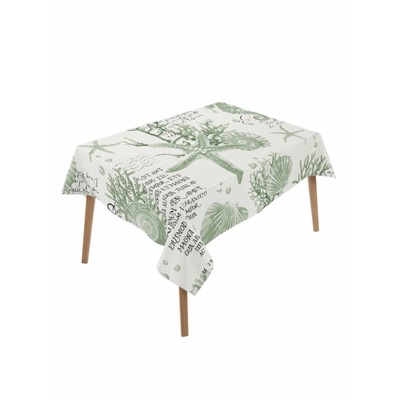 Sage Green Coastal Table Cloth, Coral Starfish Nautical Compass Waterproof Tablecloth for Rectangle Tables, Reusable Washable Fabric Table Cover for Restaurant Kitchen Dining Tables 52"x70"